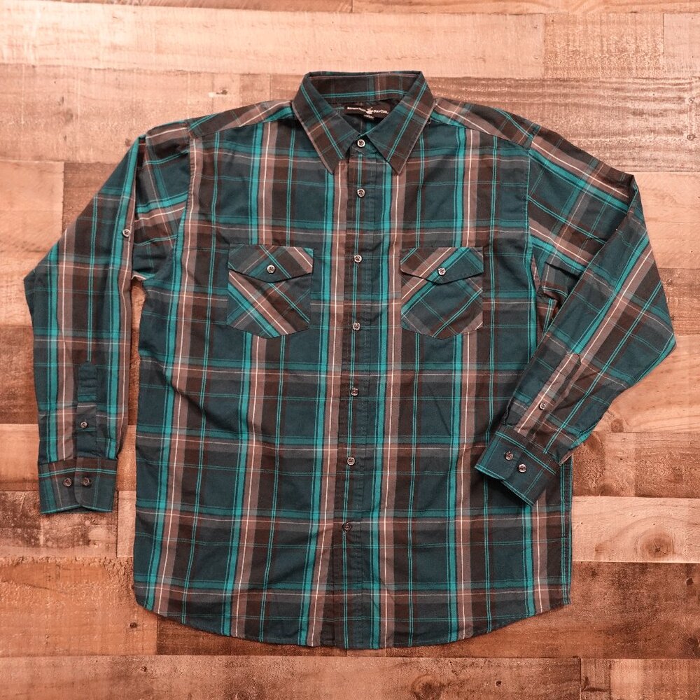 Beverly Hills Polo Club Plaid Button Shirt Men’s XL Blue Gray Casual Classic‎